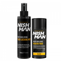 NISHMAN Загуститель для волос + лак HAIR BUILDING KERATIN SET черный 20Gr + 100 ML