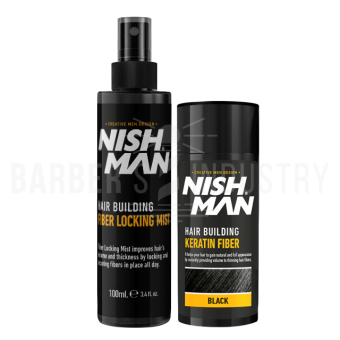NISHMAN Загуститель для волос + лак HAIR BUILDING KERATIN SET черный 20Gr + 100 ML