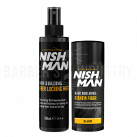 NISHMAN Загуститель для волос + лак HAIR BUILDING KERATIN SET черный 20Gr + 100 ML